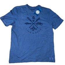 NWT Life is Good Blue Neck Short Sleeve Crusher Tee Camp Bike Fish Hike Size M