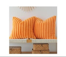 Faux Fur Plush Throw Pillow Covers 18x18 Inch Set 18" x 18" Pack of 2 Orange