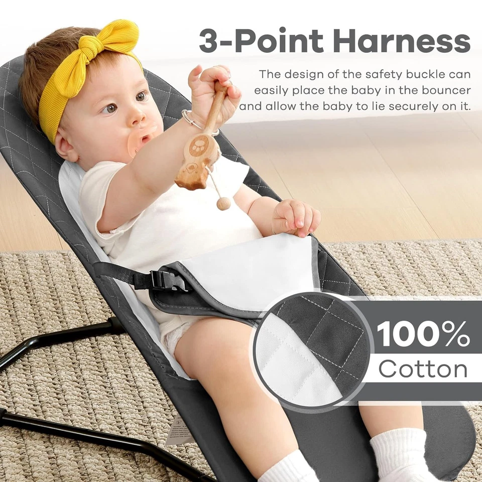 Portable Baby Bouncer Seat for Babies 0-18 Months with Hanging Toys, 100% Cotton - Image 4 of 4