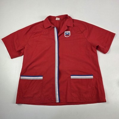 Vintage Chevron Shirt Mens XL Red Gas Station Uniform Workwear Button Front