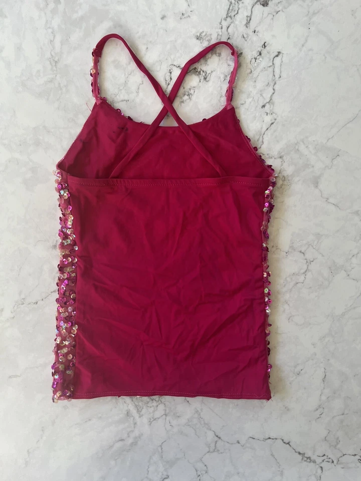 Top de baile camisola rosa juvenil lentejuelas Foto 3 de 3