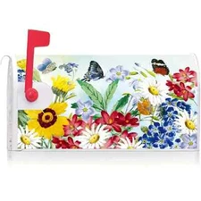 Vibrant Spring-Summer Floral & Butterfly Design Standard Mailbox Cover - 21x18"