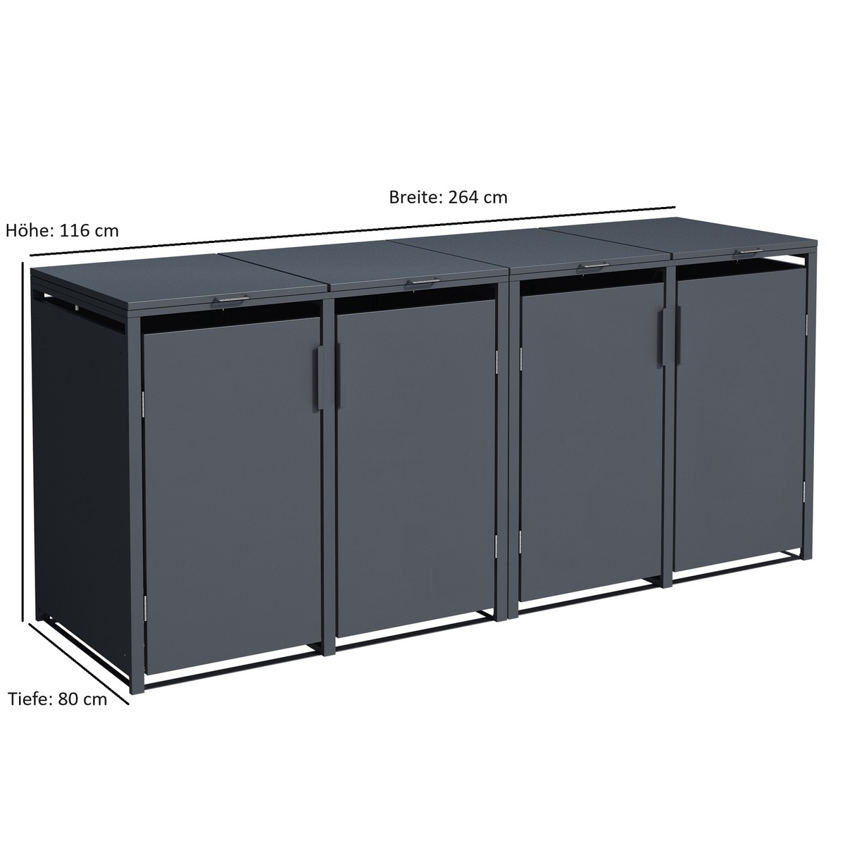 Mülltonnenbox 4-er Mülltonnenhaus MÜNCHEN, 4x 240 Liter, 264x80x116cm Stahl grau Mülltonnenbox 4-er Mülltonnenhaus MÜNCHEN, 4x 240 Liter, 264x80x116cm Stahl grau