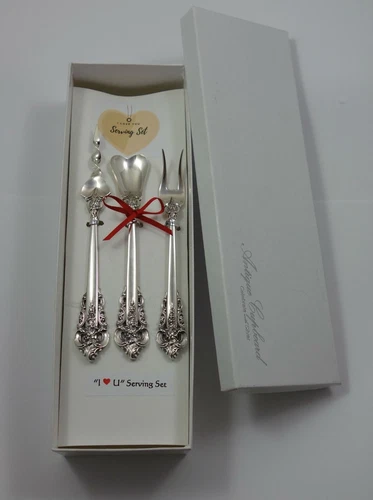 Grande Baroque by Wallace Sterling Silver I Love You Serving Set Valentines Gift