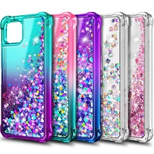 For T-Mobile Revvl 7 / 7 Pro 5G Case Liquid Glitter Phone Cover + Tempered Glass