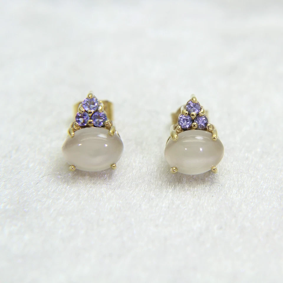 Aretes de tanzanita de piedra lunar de oro de 9 quilates Foto 2 de 4