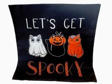 Black Cat Trio Pumpkin Ghost Spooky Fun Halloween Throw Pillow Cover Home Decor
