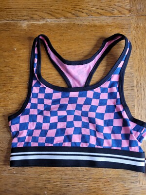 Treasure And Bond Sports Bra Girls Pink Checkers Plaid 7/8