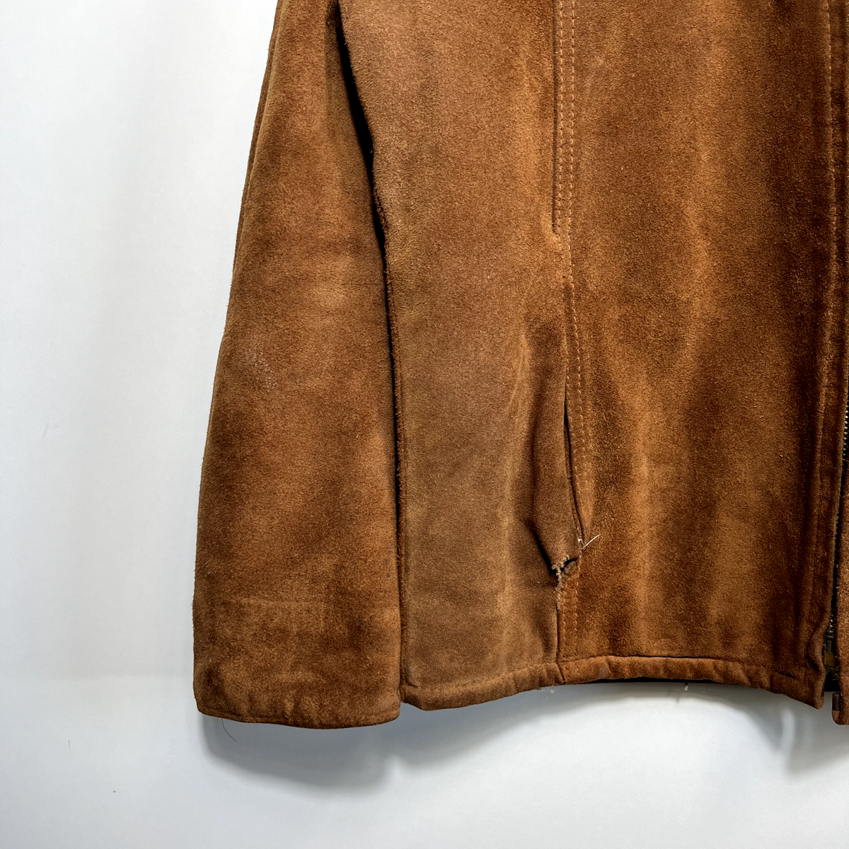 vintage suède jacket スエードジャケット TALONジッパー 1930s Brown calfskin leather talon grommet zipper jacket (L
