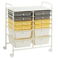 12 Drawers Rolling Cart Storage Scrapbook Paper Organizer Bins-Yellow - Color: Y