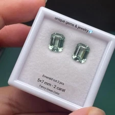 2Ct Fancy Green Diamond Loose 5x7mm Emerald Cut VVS1 Grade Gemstone 2 pcs+1 gift