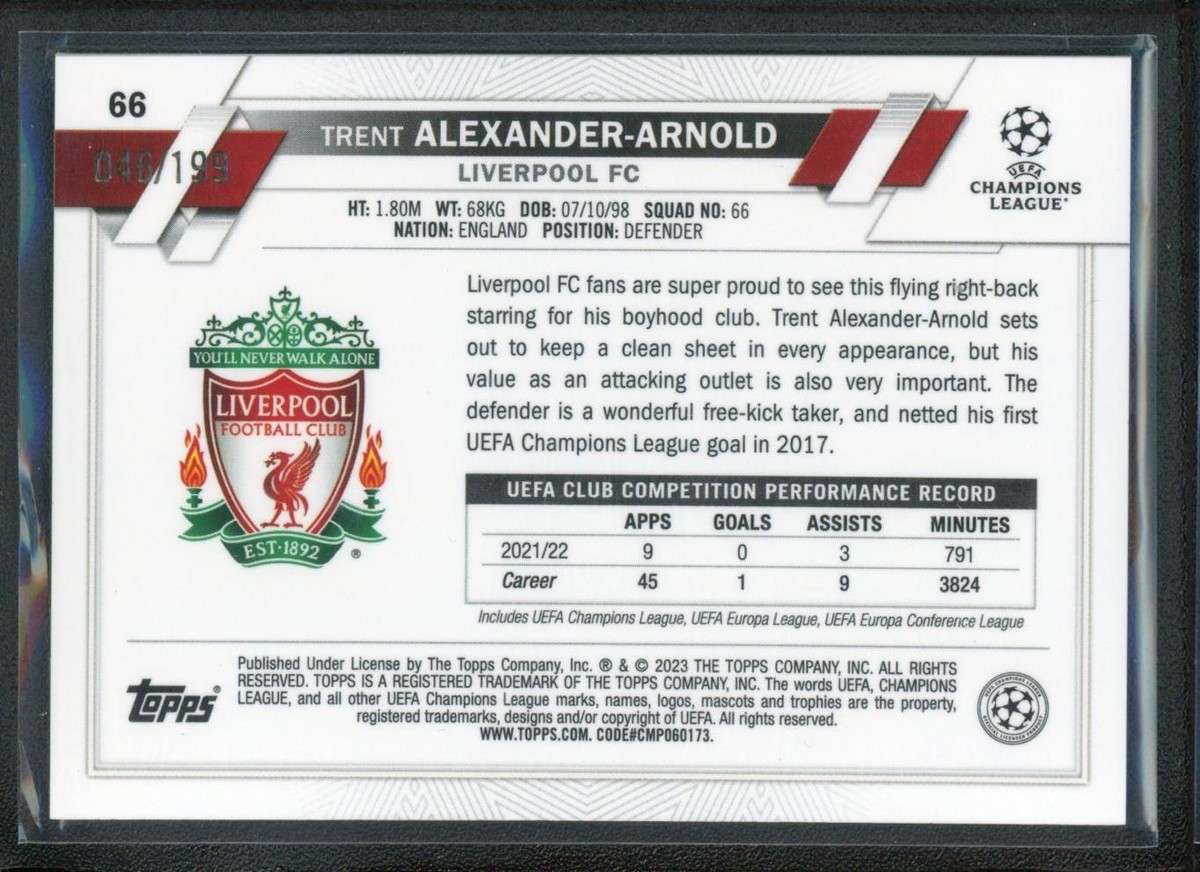 2023 TRENT ALEXANDER ARNOLD /199 TOPPS CHROME UEFA CHAMPIONS