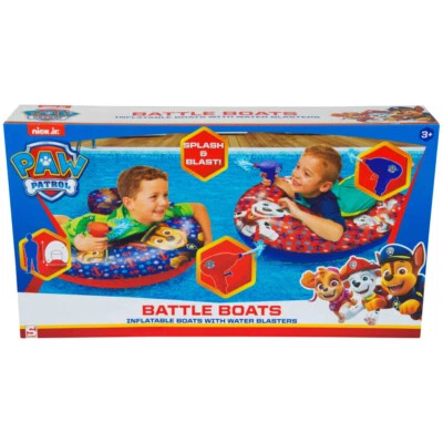 SPINMASTER Paw Patrol Schlachtboote 2x Schwimm Ring Reifen mit Wasser Pistole Spritze