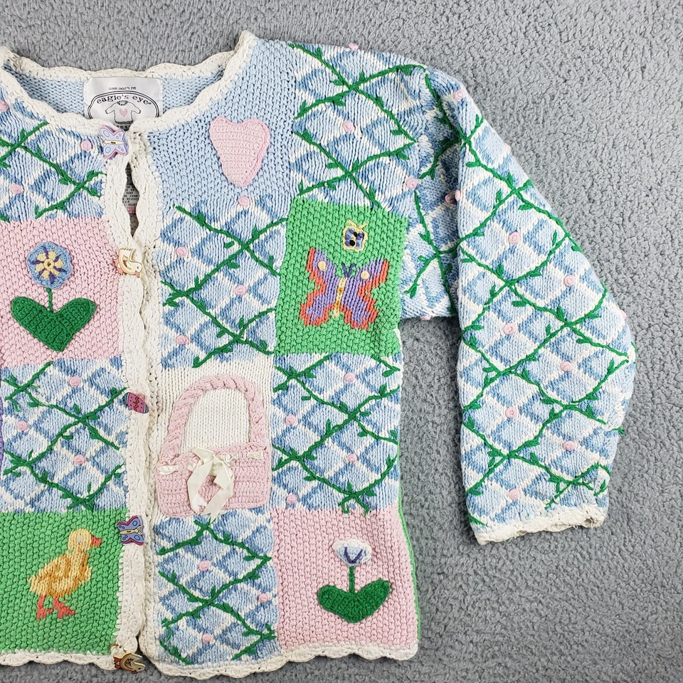 Vintage Eagles Eye Easter Sweater Womens M Chunky Hand Knit Bunny Spring 1995 - Image 4 of 4