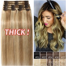 Extra THICK Double Weft Clip In Hair Extensions 100 Remy Human Hair Extensions
