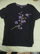 Tapemeasure Women's Short Sleeve T Shirt Purple Flower 100% Cotton