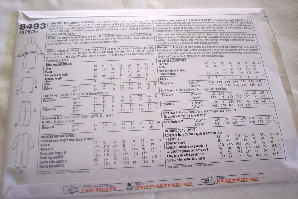 Simplicity 8493 Toddlers & Child's Sleepwear Pattern-Sizes 1/2-1-2 PJ's, Robe ++ - Image 3 of 3