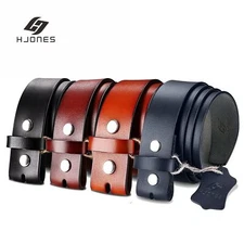 38mm Men's Leather Belt Black Genuine Leather Strap Pin Buckle Without Buckle