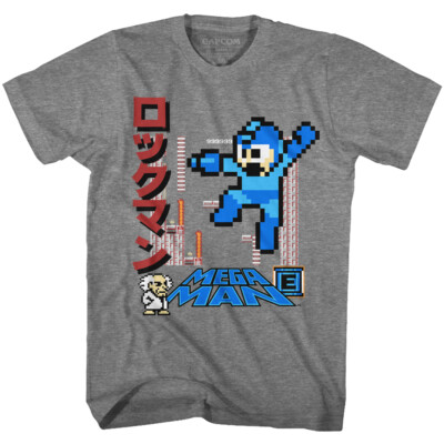 Mega Man Video Game Dr Wily & Blue Bomber Japanese Writing Men's T Shirt Gamer