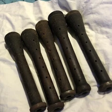 5 VINTAGE ANTIQUE WOODEN & METAL INDUSTRIAL BEEHIVE SPOOL BOBBINS  VERY NICE!!