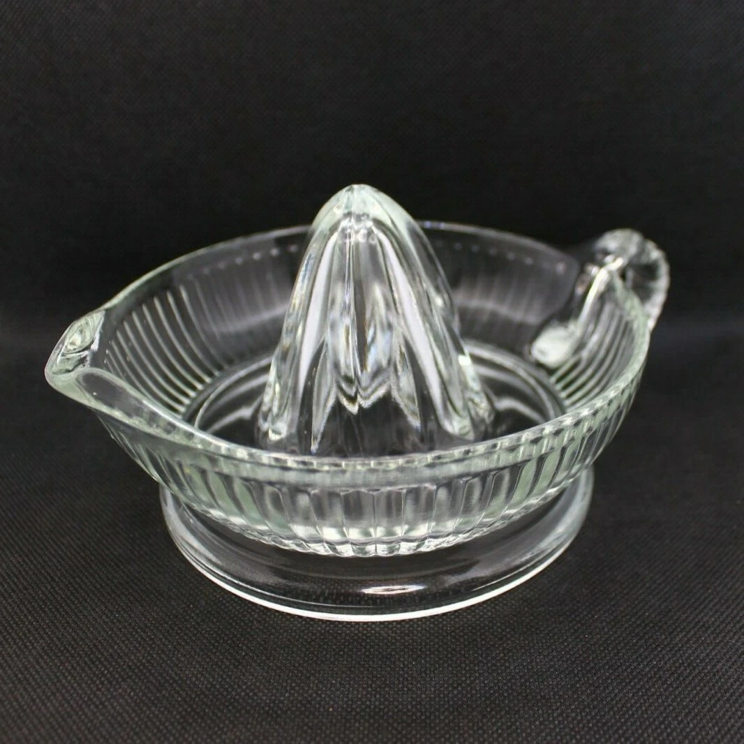 Vintage Clear Glass Juicer Reamer Manual Press Citrus with Handle Spout