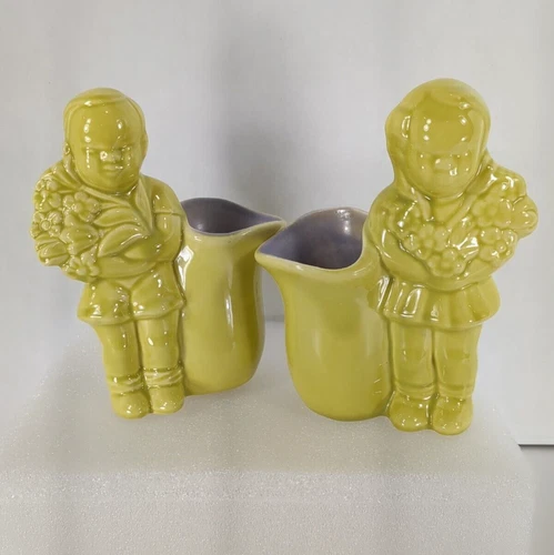 Red Wing Pottery Planter Vase 1344 1345 Boy Girl Asian Bouquet Green