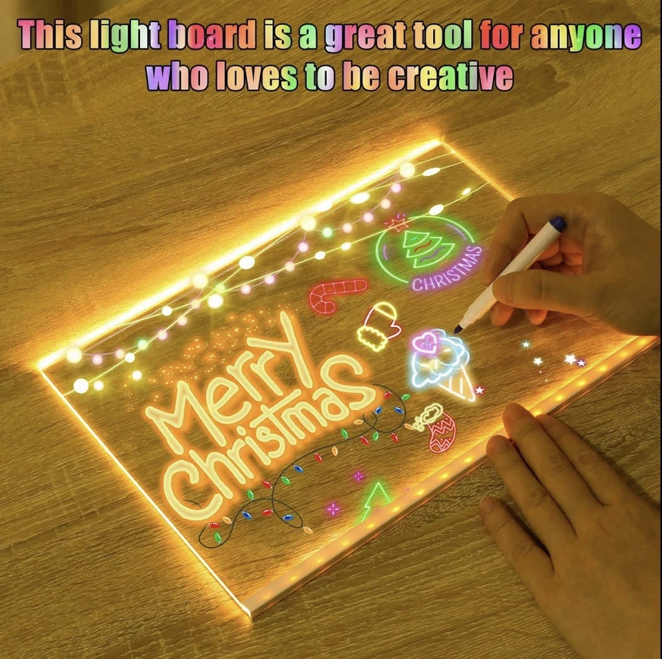 DIY Light Up Message Board Acrylic Rewritable Drawing Lamp Kids Writing Painting - Image 4 of 4