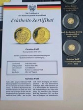 999 Goldmünze Christian Wulff, 0,6 gramm, Echtheitszertifikat, Bundespräsidenten