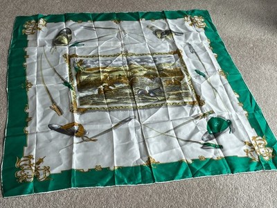 Vintage Damen Viskose Kopftuch mit Jagd / Reitsport Design, 75 cm x 75 cm
