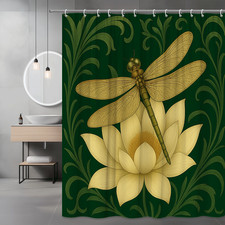 Elegant Green Dragonfly Floral Shower Curtain