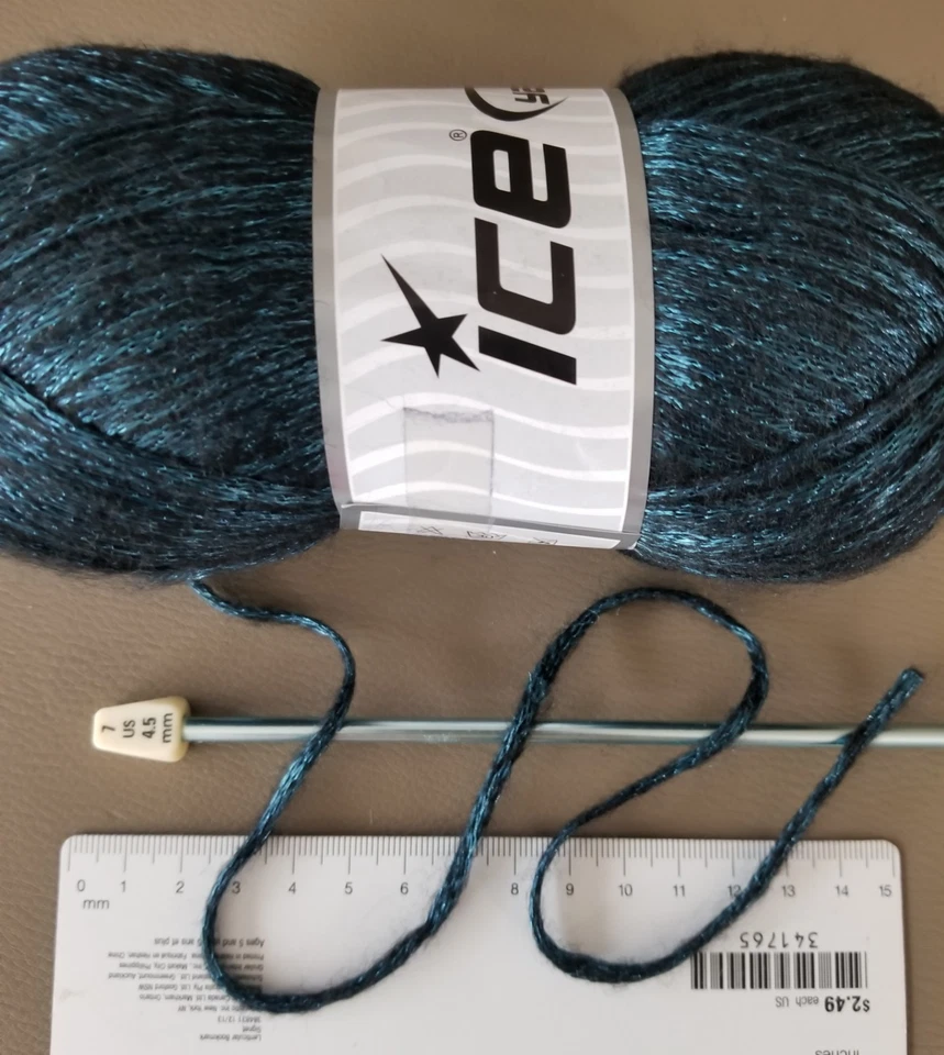 1 madeja de hilos de hielo Universe #64582 turquesa oscura brillo metálico 100 g/230 m Foto 3 de 4