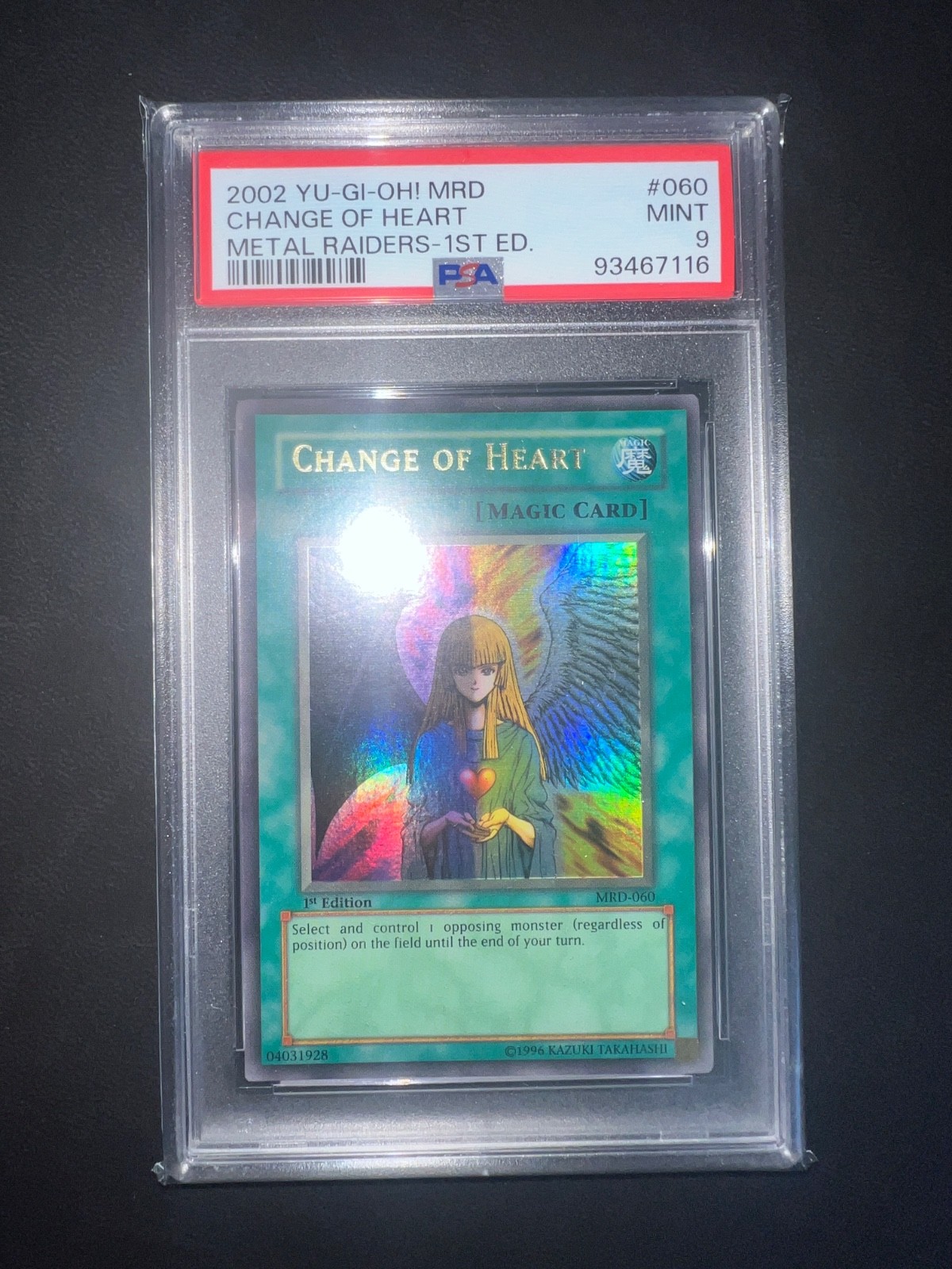 2002 YU-GI-OH! Change of Heart MRD-060 Metal Raiders 1st Edition PSA 9 view 3