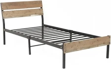 OS Home and Office Furniture 38.25" Wood Twin Bed with Metal Base in Brown