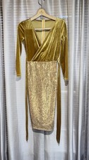 SHEIN Gold Velvet Sequin Bodycon Dress Sexy Party S