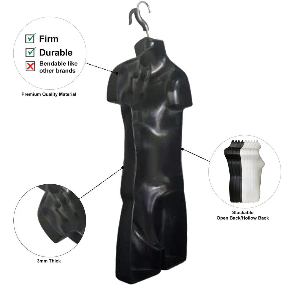 2 Sets of Black Child Torso Hollow Back Body Stackable Dress Form with Hangin... - Image 2 of 4
