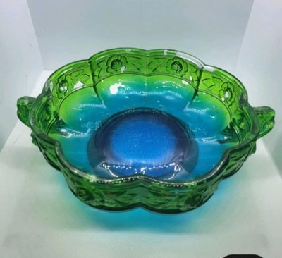 Vintage Green and Blue Goofus Granny Core Glass Bowl AS IS with FADING