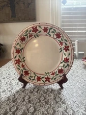 Holly Ribbon Poinsettias 10” Dinner Plates - Set of 2