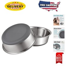 Nonslip Stainless Steel Pet Bowls - 2 Cups, Set of 2 for Cats & Dogs