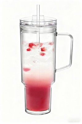 40 oz Tumbler with Handle and Straw Double Wall Reusable Plastic Clear Tumble...