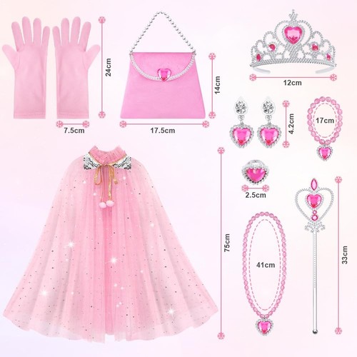 11PCS Princess Cape Set, Princess Cape Clothes With Crown, Wand, jewelry, and... - Picture 2 of 7