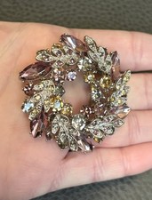 Vintage Style Silver Tone Pink Lavender Layered Rhinestone Wreath Pin Brooch
