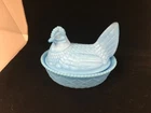 Outstanding Vintage Blue Milk Glass Hen On Nest Covered  Dish 5 1/2” Ex Museum