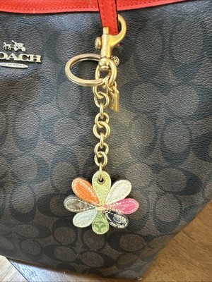 Coach VINTAGE Signature Leather Cloth Flower Daisy Charm FOB