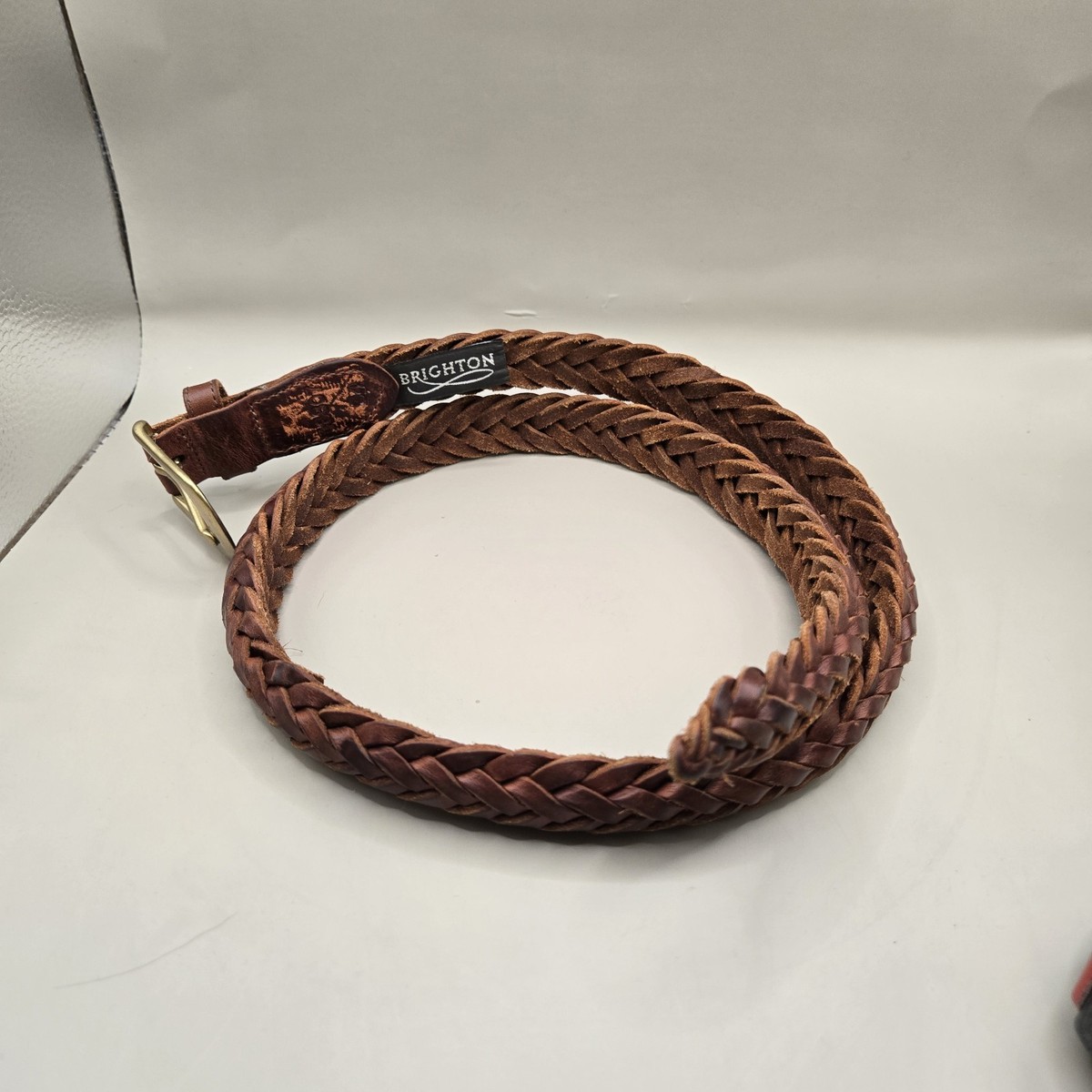 VTG USA Made Brighton Cognac Brown Thick Braided Leather  display picture 1