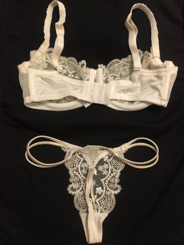 La Senza Lingerie Underwear Ivory White Set UK Size 32DD Bra Underwired Thong 8 - Picture 14 of 14
