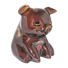 Vtg Piggy Bank Hull Pottery Brown Blue Drip Pig w/ Cork 1982 TN Worlds Fair MINT