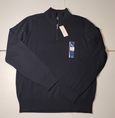 NWT GEORGE Men's Small Navy Blue 1/4 Zip Pullover Long Sleeve
