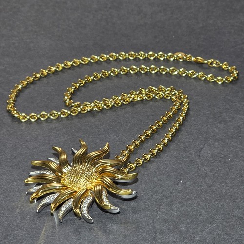 Kenneth Jay Lane KJL Sunflower Sunburst Rhinestone Brooch/Pendant/ Necklace