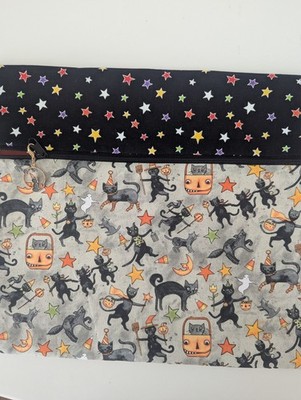 Teresa Kogut grau gruselige Katzen Halloween Stoff ~ Kreuzstich Projekt Tasche