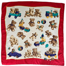 Sciarpa vintage in seta Furla con stampa orsacchiotto giocosa / Made in Italy